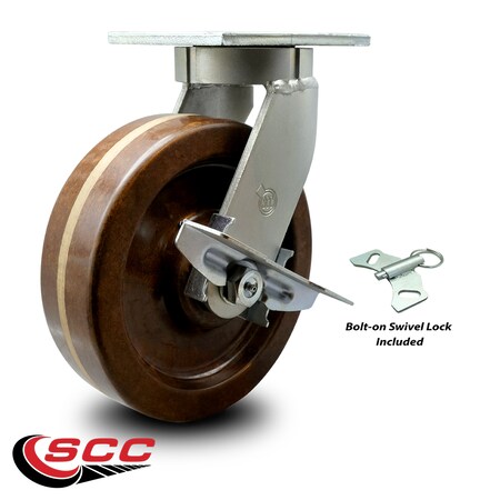 Service Caster 12 Inch Heavy Duty High Temp Phenolic Swivel Caster with Brake and Swivel Lock SCC-KP92S1230-PHRHT-SLB-BSL